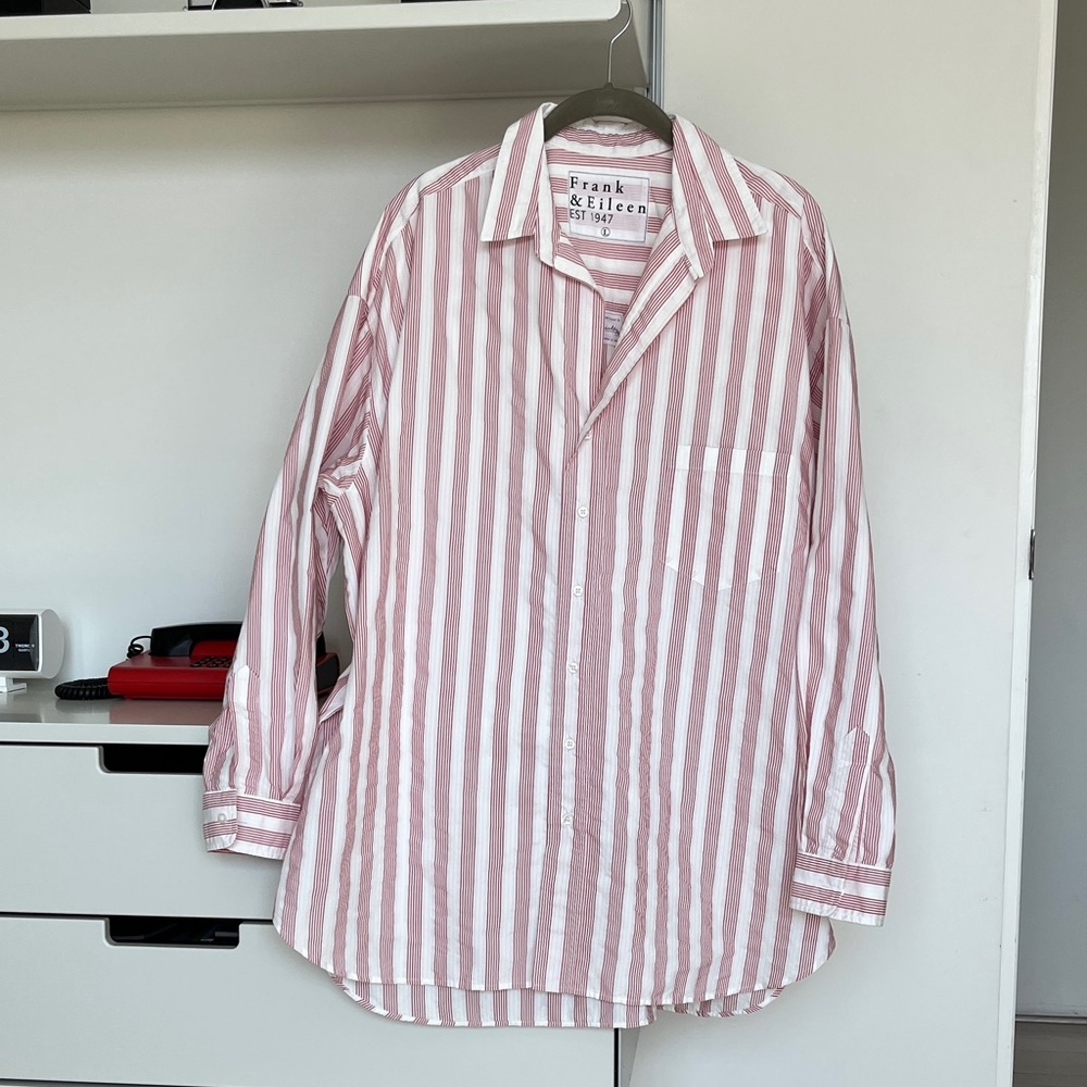 Frank & Eileen Cranberry and White Striped Button-Down Shirt - Picture 2 of 6